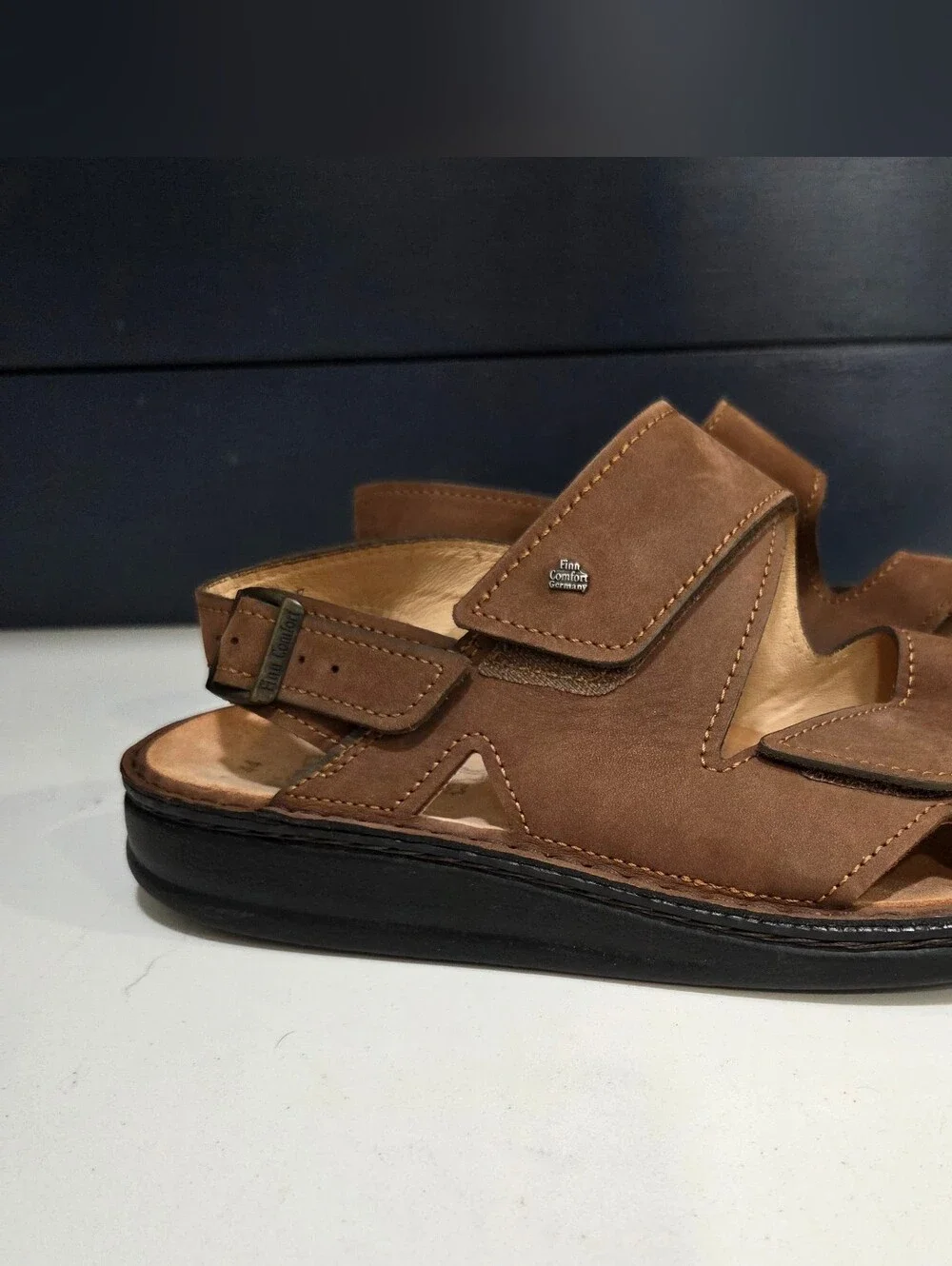 Finn Comfort Leather Comfort Sandals Brown Hook Loop Slingback Germany EU 44